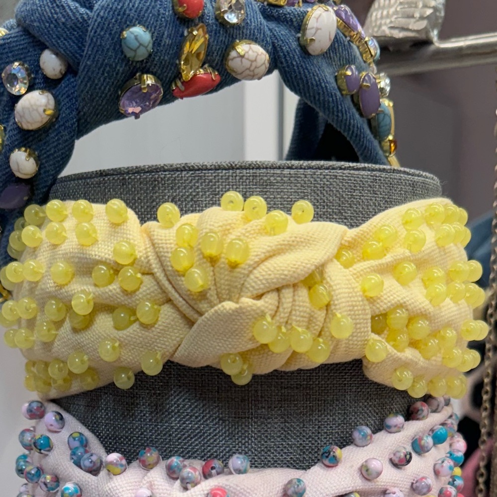 Lele Sadoughi Lemon Yellow Beaded Woven Headband